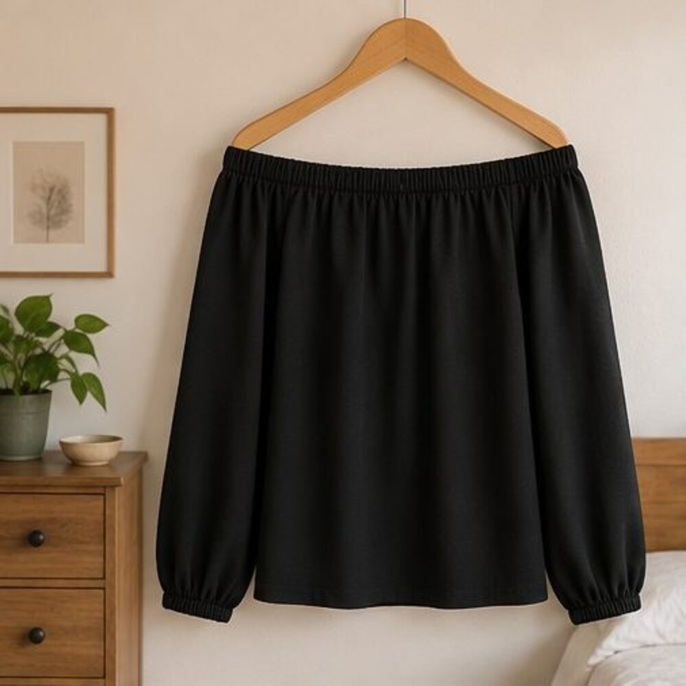 Black Off Shoulder Balloon Top